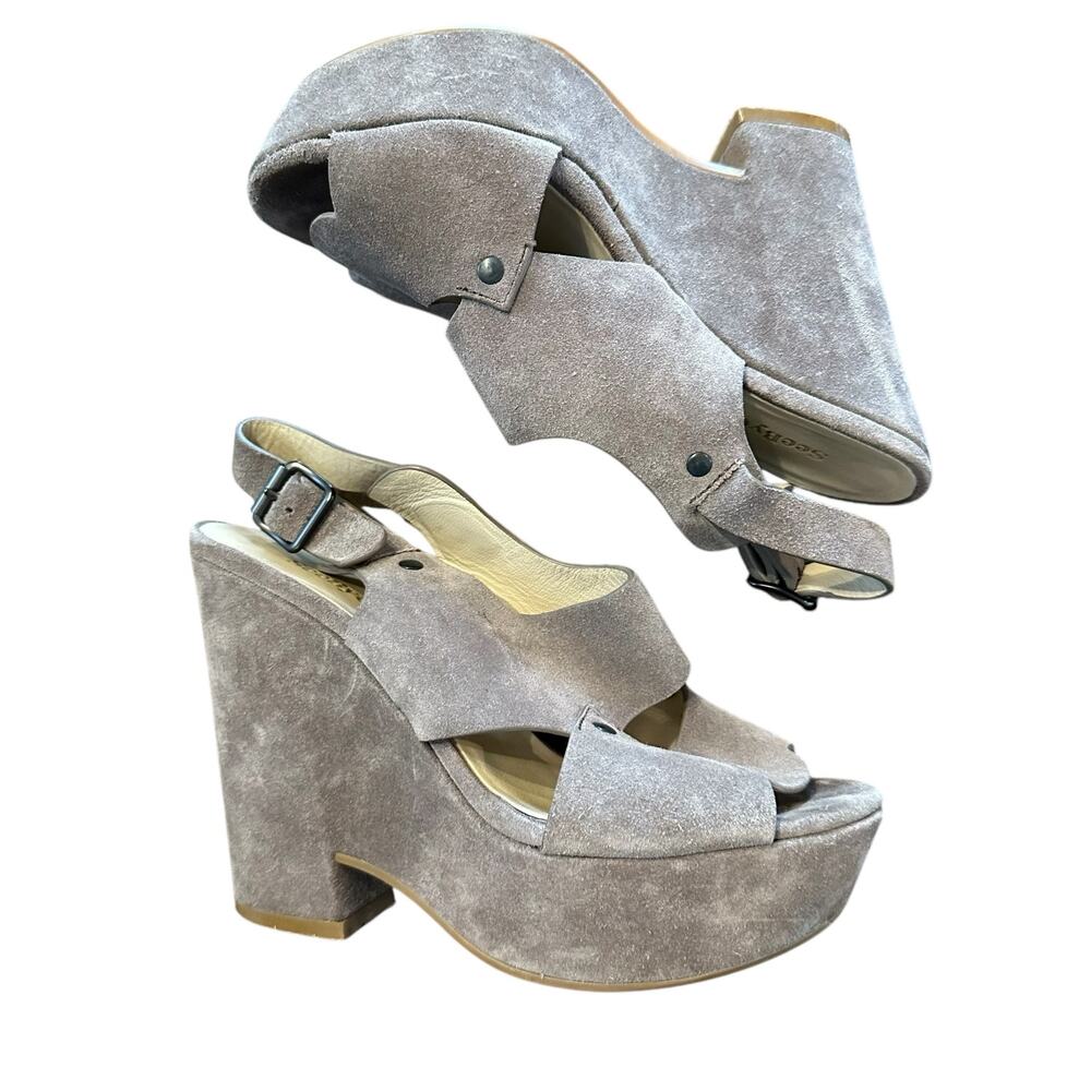 See by Chloe Womens taupe suede leather platform heel sandal 36.5 6.5